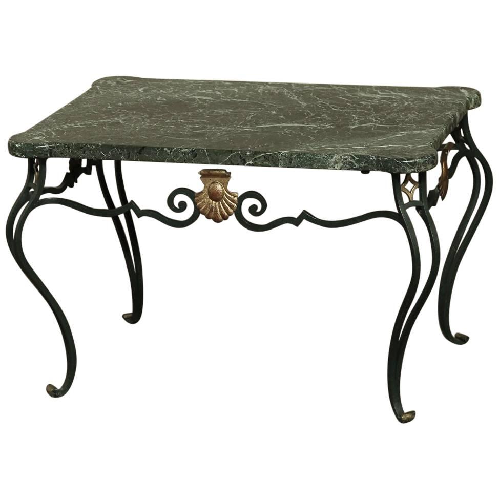 Art Deco French Hand-Crafted Wrought Iron Marble-Top Coffee Table