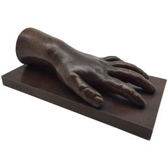 19th Century Patinated Bronze Baby Hand on a Bronze Base Insribed "Ginette" 9