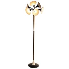 Playfull Six Pierced Shade on Brass Gooseneck Floor Lamp, 1950s, USA 3