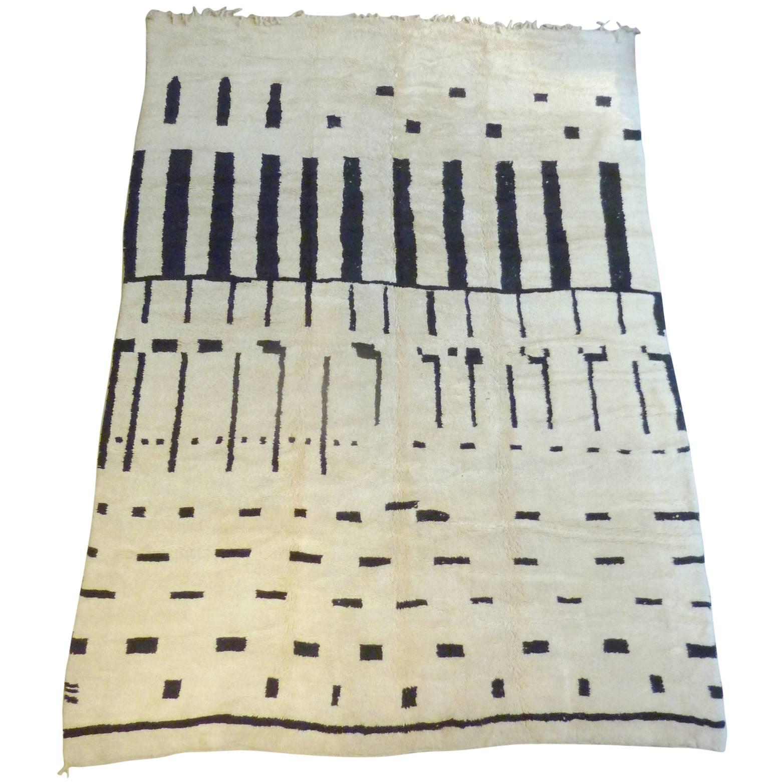 Large Contemporary Ivory and Black Moroccan Rug