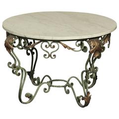 Antique Italian Hand-Painted Wrought Iron and Cararra Marble Coffee Table