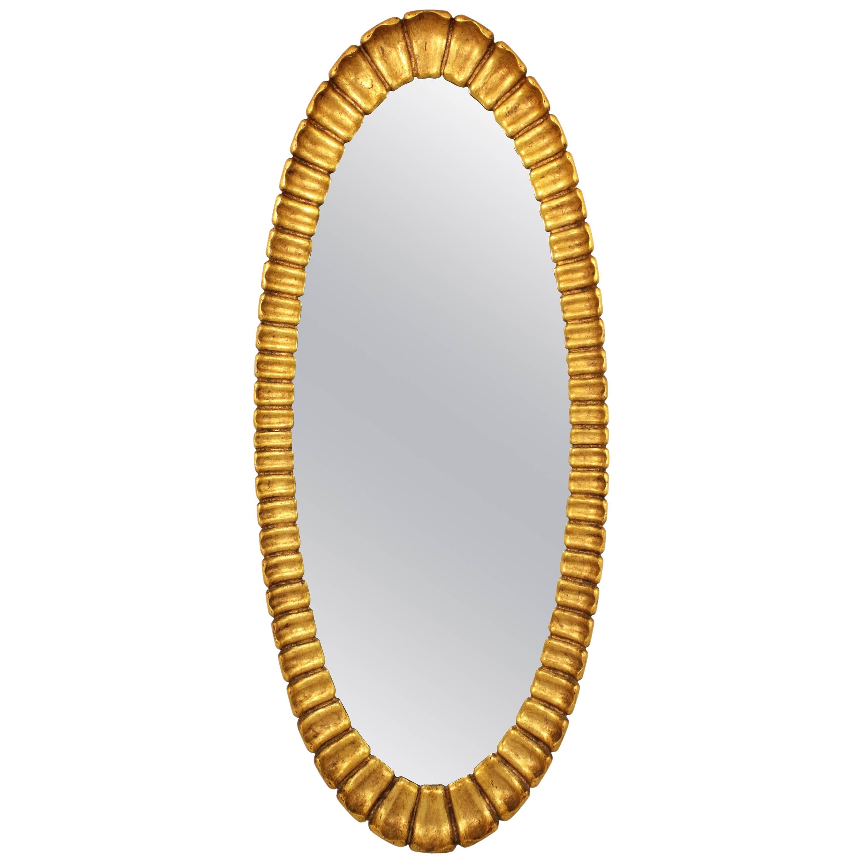 Hollywood Regency Francisco Hurtado Carved and Giltwood Oval Mirror, Spain