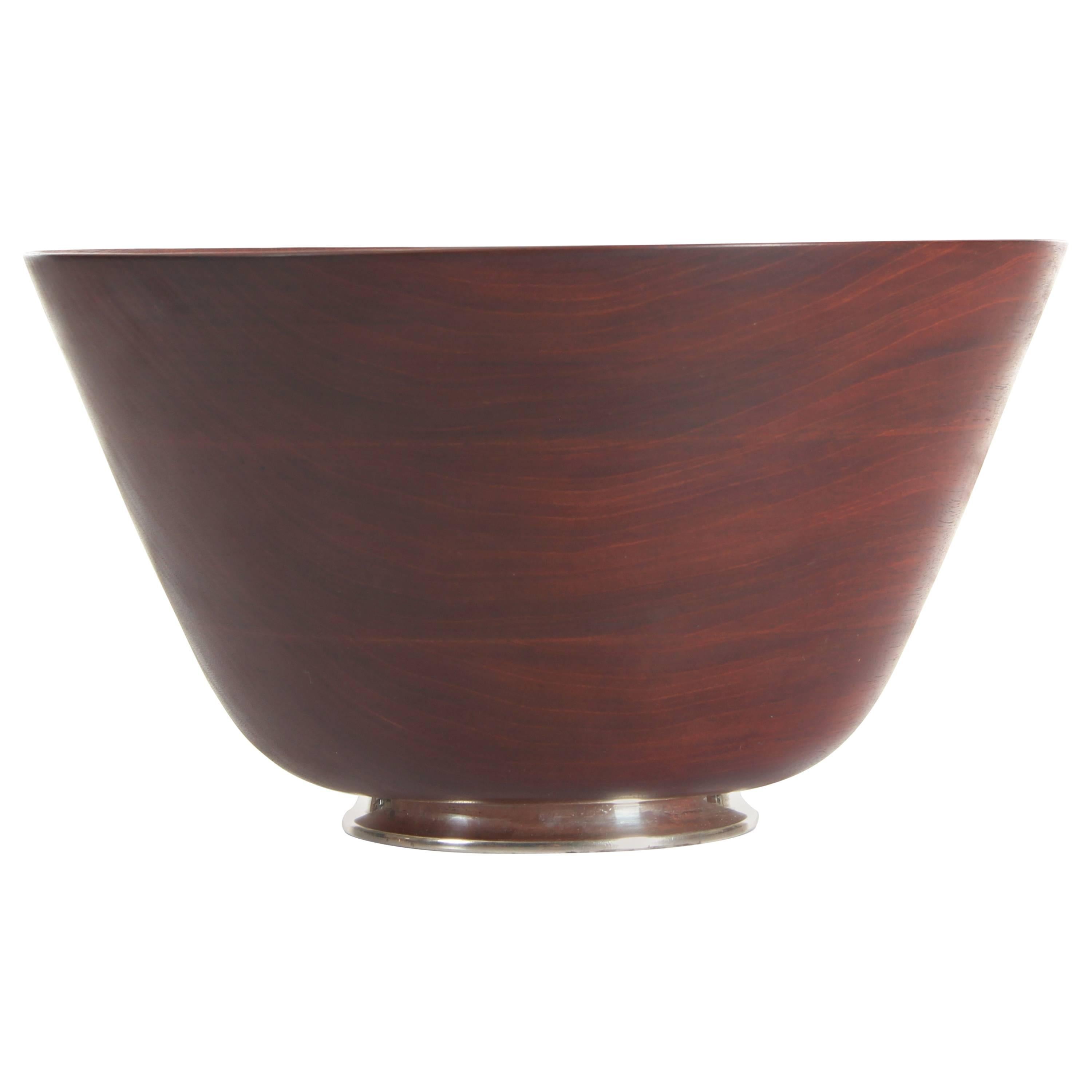 Mid-Century Danish Teak Bol with Silver Base For Sale