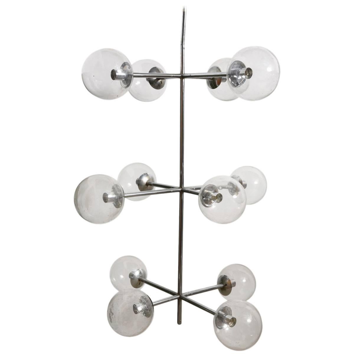 Large Sputnik Chrome Light Fixture with 12 Big Clear Glass Globes, by Kinkeldey