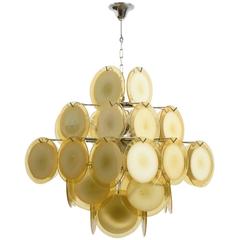 Large Amber Five-Tiered Murano Glass Disc Chandelier by Vistosi