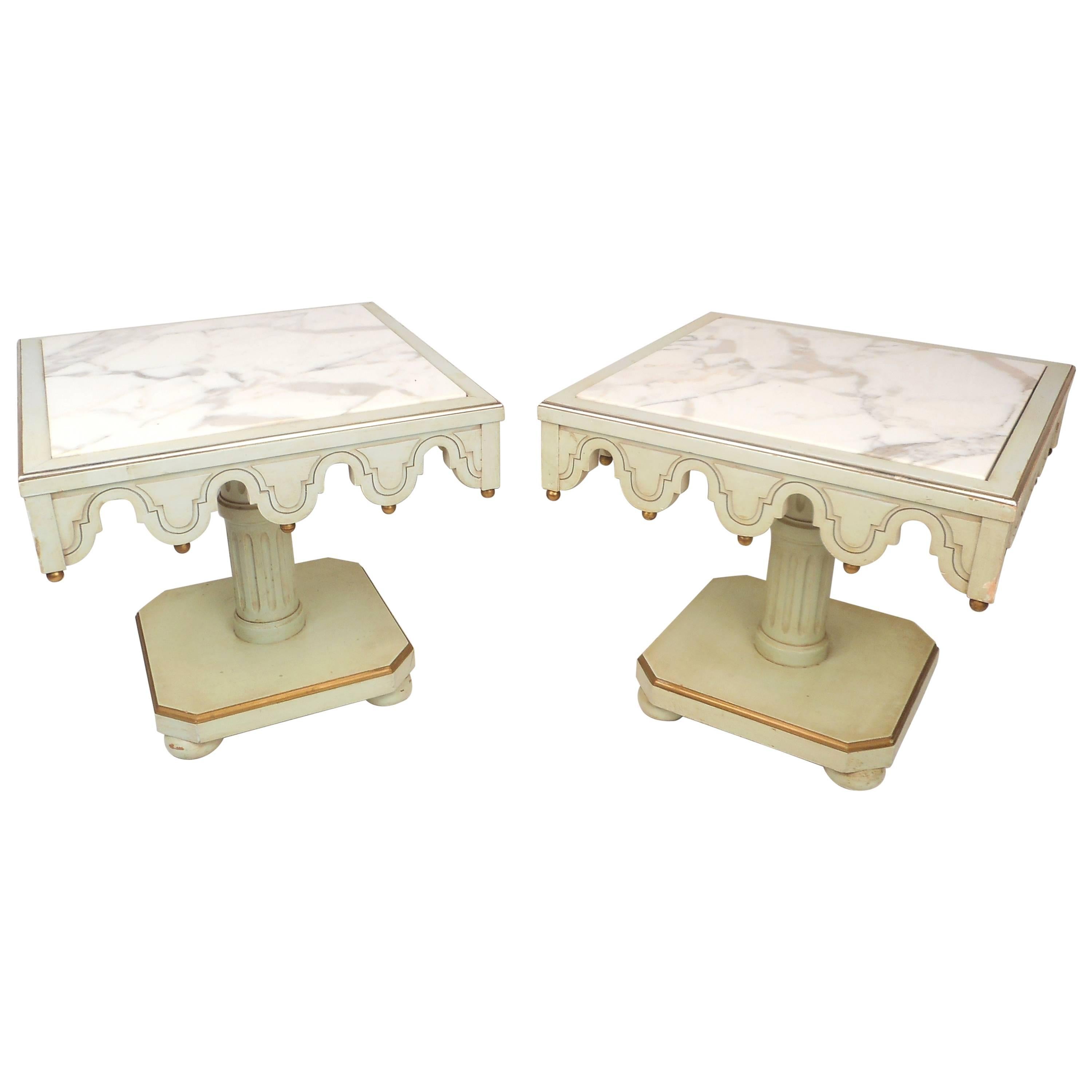Pair of Mid-Century Marble-Top Side Tables in the Style of Dorothy Draper