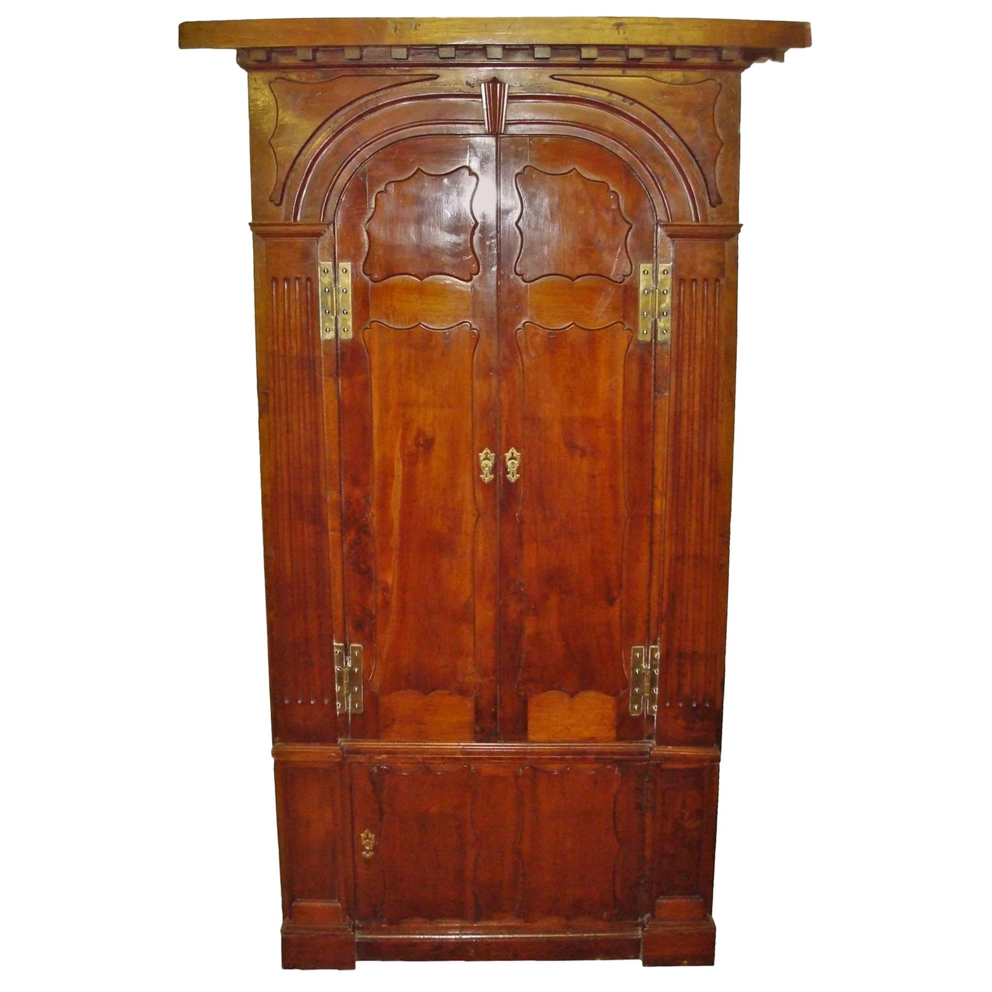 Georgian Irish Yewwood Standing Corner Cupboard For Sale