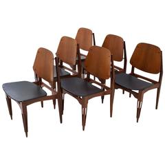 Set of Six Italian Dining Chairs with Carved Legs, 1950s
