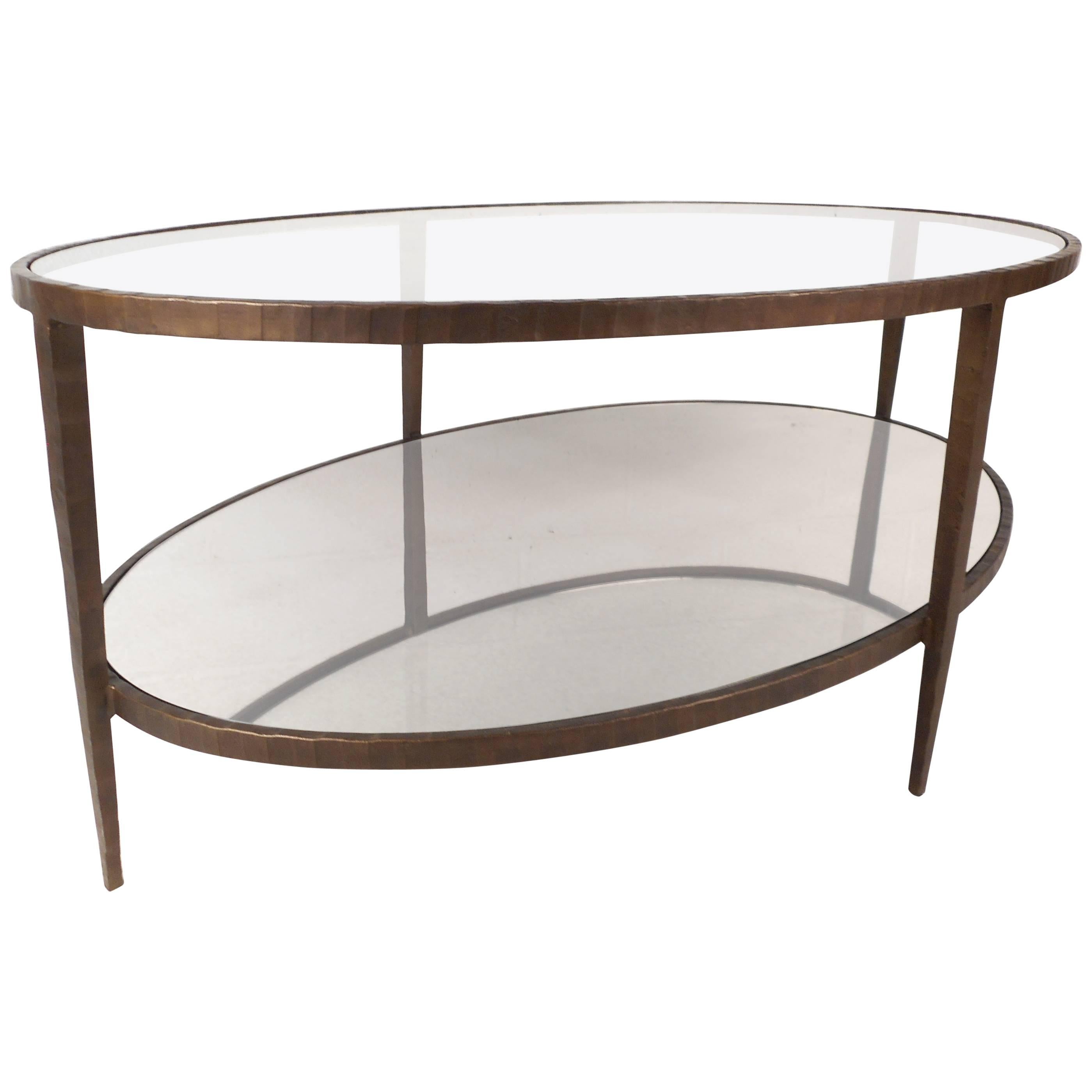 Mid-Century Modern Oval Two-Tier Textured Metal Coffee Table