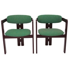 Italian Set of Two Beech Red Vintage Dining Chairs 1970s