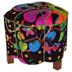 Art Deco Pouf or Tabouret Austria 1930s Covered with Original Josef Frank Fabric 10