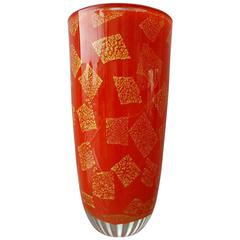 Exceptional Orange and Gold Murano Glass Vase