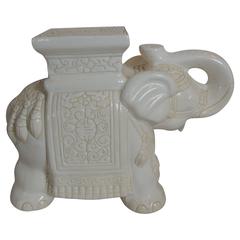 Mid-Century Modern White Ceramic Elephant Garden Stool 3