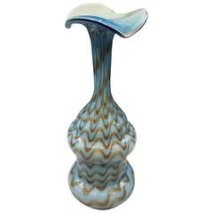 Rare Italian Art Glass Blue Vase with Overlay Draped Design
