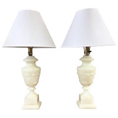 Vintage Pair of Neoclassical Internally Illuminated Alabaster Table Lamps