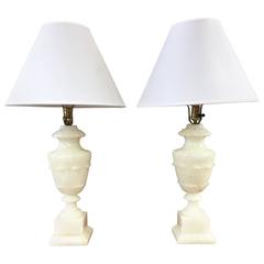 Pair of Neoclassical Internally Illuminated Alabaster Table Lamps 9