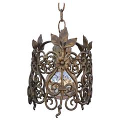 Small Spanish Revival Iron Pendant with Acanthus Motif
