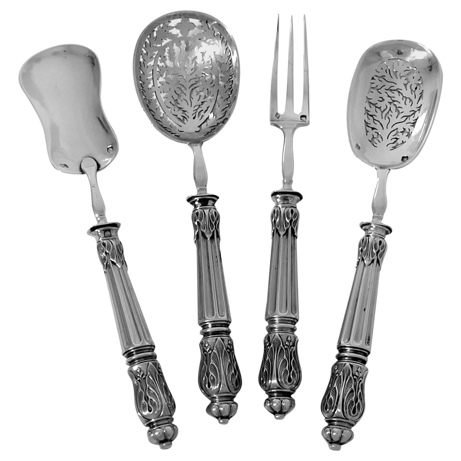 Puiforcat French All Sterling Silver Dessert Hors d'Oeuvre Set Napoleon III For Sale