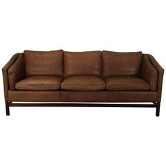 Vintage Danish Chocolate Brown Leather Stouby Sofa