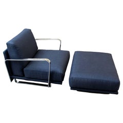 Most Unusual Chrome and Fabric Chair and Ottoman
