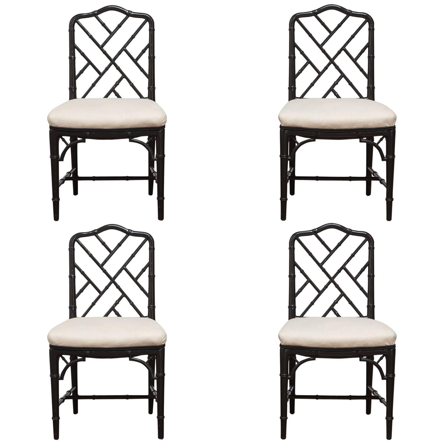Set of Four Lacquered Faux Bamboo Chinese Chippendale Chairs