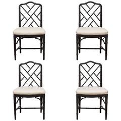 Set of Four Lacquered Faux Bamboo Chinese Chippendale Chairs