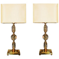 Prince De Galles Hotel Pair of Bronze and Crystal Lamps 1930