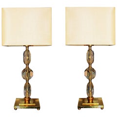 Prince De Galles Hotel Pair of Bronze and Crystal Lamps 1930