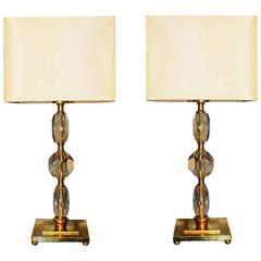 Pair of 1930s Bronze and Crystal Lamps from Prince De Galles Hotel 7