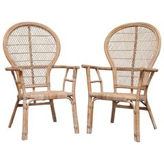 Vintage Pair of Rattan Fan-Back Peacock Chairs
