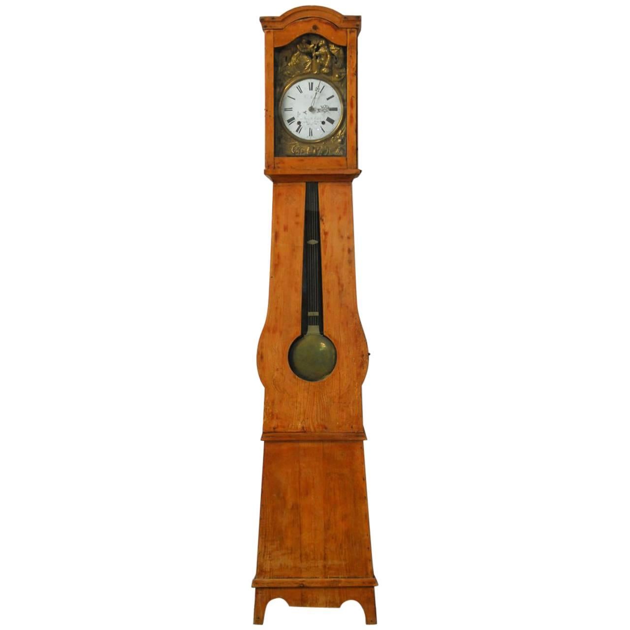 19th Century French Morbier Case Clock with Brass Repousse Face