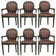 Set of Six Louis XVI Armchairs in Malachite Green Lacquer