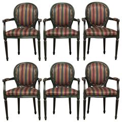 Set of Six Louis XVI Armchairs in Malachite Green Lacquer 3