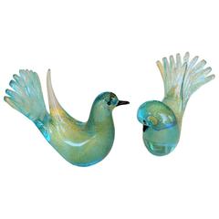 Two Art Glass Doves by Formia