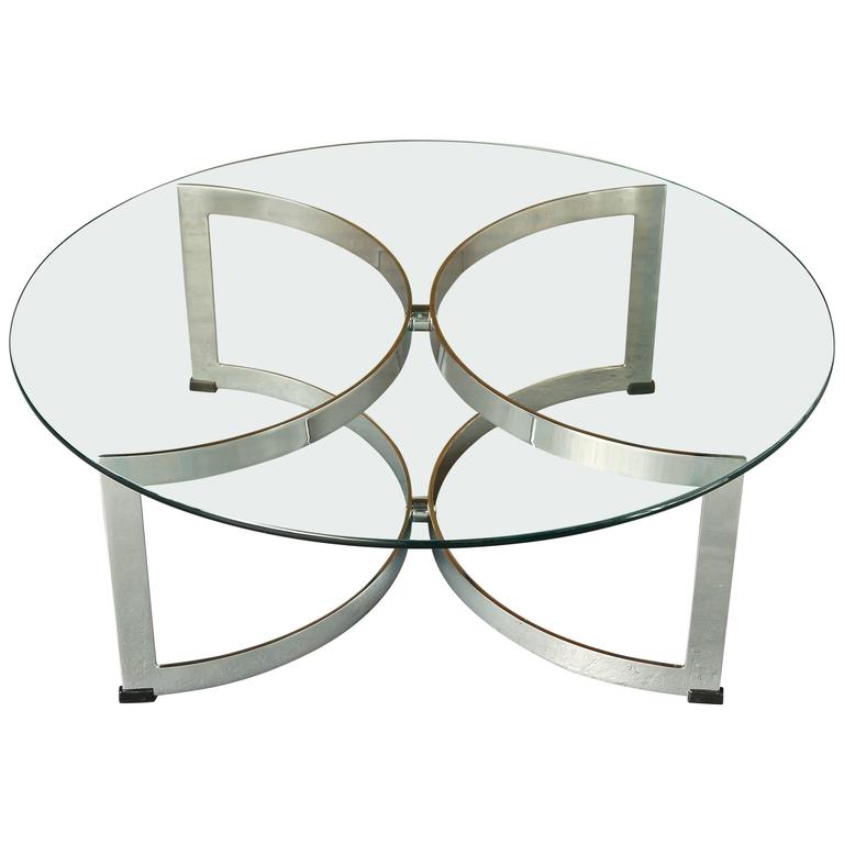 Vintage Model 341C Chrome Steel Glass Circular Coffee Table, Merrow