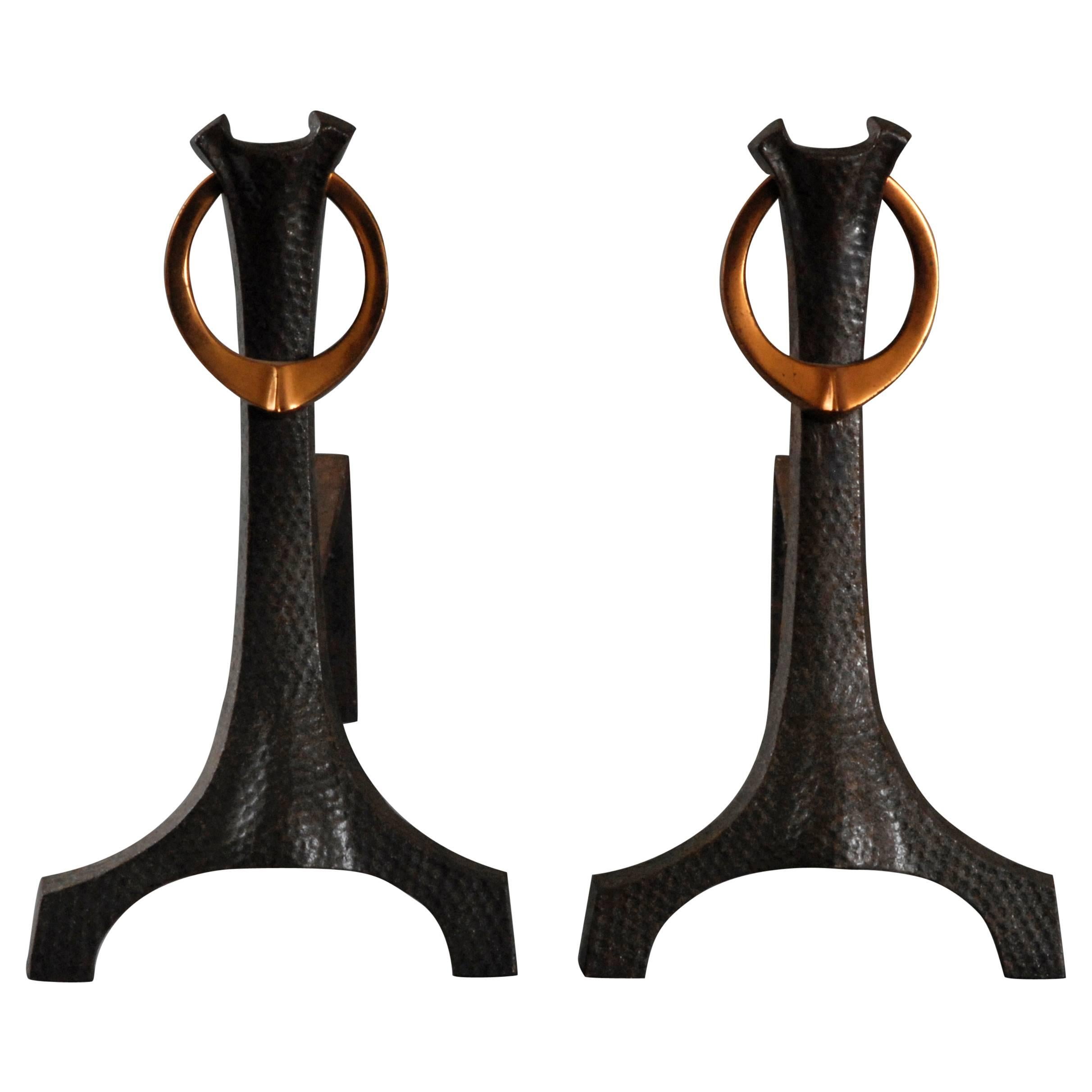 Pair of Andirons or Firedogs, Copper and Iron, English, circa 1905