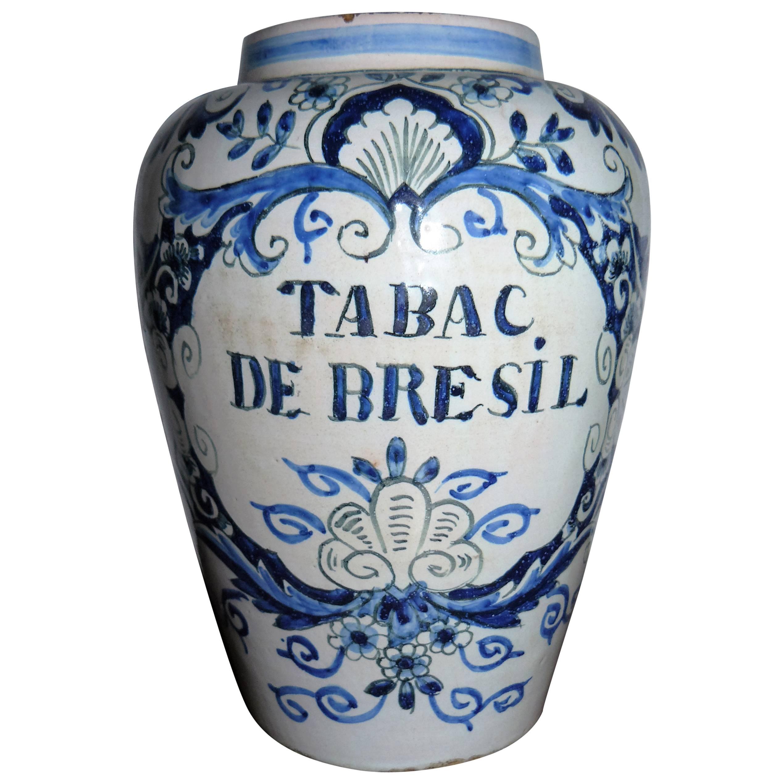 19th Century Delft Hand-Painted and Glazed Tobacco Jar For Sale