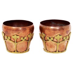 Petite Pair of Stylish Copper and Gilt Plant Pots in the Style of Was Benson