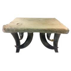 Fantastic Horn Bench or Stool with Cowhide Upholstery and Claw and Ball Feet