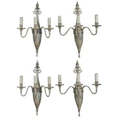 Set of Four Louis XVI Style Old Silver Plate Sconces, circa 1970