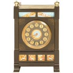 Antique Aesthetic Movement Zodiac Black Marble Mantle Clock with Gong-Striking Movement