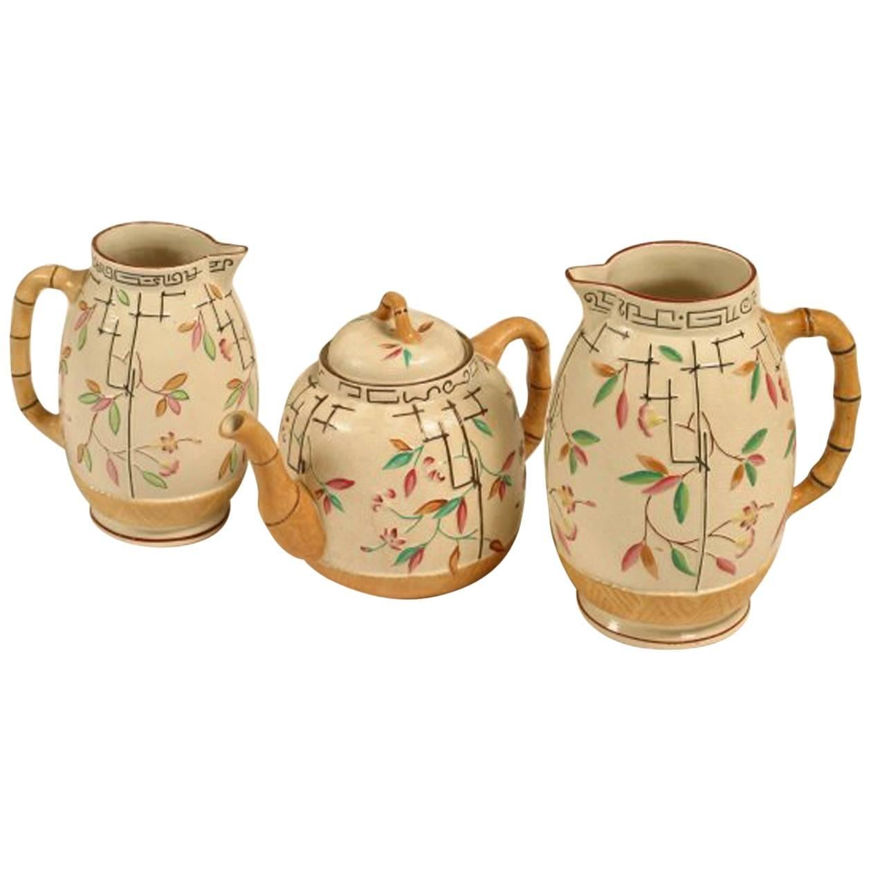 China Teapot and Two Jugs Probably by Brown