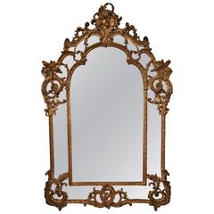 Large French Rococo Revival Louis XV Mirror Carved Giltwood and Gesso