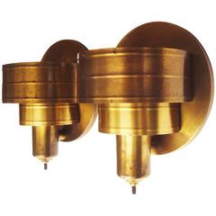 Pair of American Art Deco/Machine Aged Bronzed Brass Geometric Wall Sconces 1