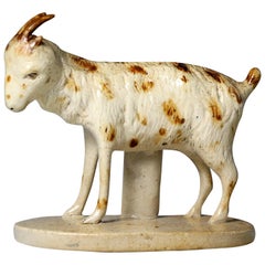 Antique Salt Glaze Buff Colored Stoneware Figure of a Standing Goat, circa 1800
