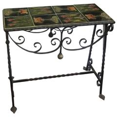 English Art Nouveau Tile and Wrought Iron Table