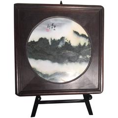 Grandes montagnes et nuages - Peinture sur mesure avec cadre en pierre naturelle - Chine