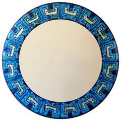 Bodil Eje, Unique Turquoise and Persian Blue Mid-Century Circular Enamel Mirror