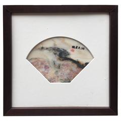 Retro Extraordinary Natural Marble Pink Stone Painting Fan Shape
