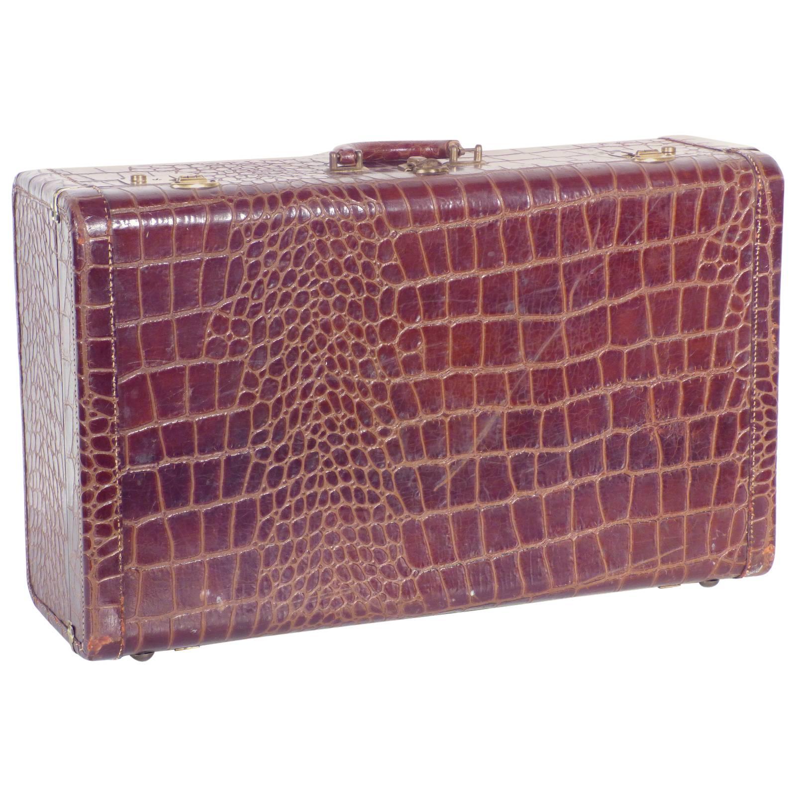 Crocodile Suitcase Luggage from 1950s For Sale